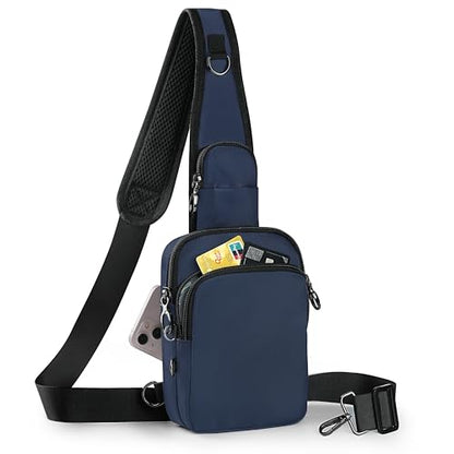 Anti-Theft Crossbody Sling Bag, RFID Blocking, Zipper Lock, Small - color: Blue