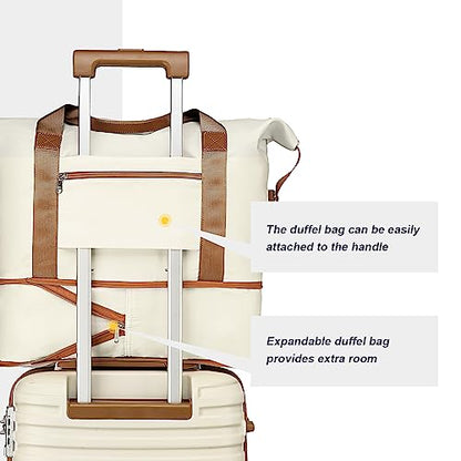 Joyway Carry On Luggage 20 Inch Expandable Suitcase with Spinner Wheel, 3 Piece Hard Shell Luggage Set with TSA Lock(White) - color: White brown, size: Carry-On 20-Inch