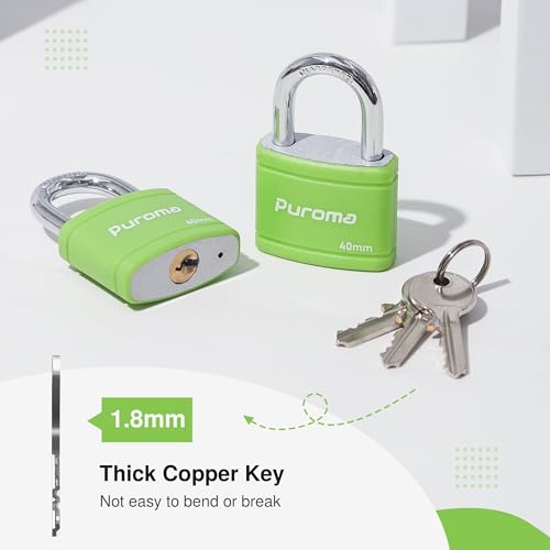 Puroma 2 Keyed Padlock with 3 Keys 7/8" School Locker Lock Gate 40mm Green - color: Green