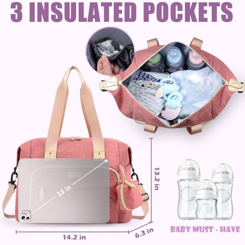 Tuwubi Diaper Bag Tote,Baby Diaper Bag with Pacifier Case - color: Pink, size: Medium