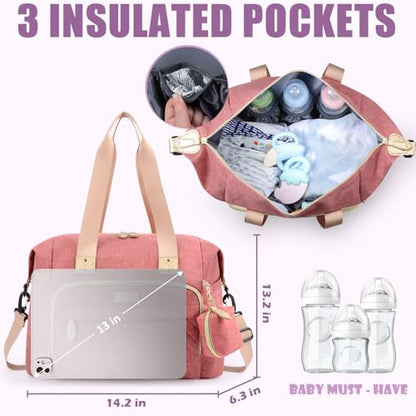 Tuwubi Diaper Bag Tote,Baby Diaper Bag with Pacifier Case - color: Pink, size: Medium