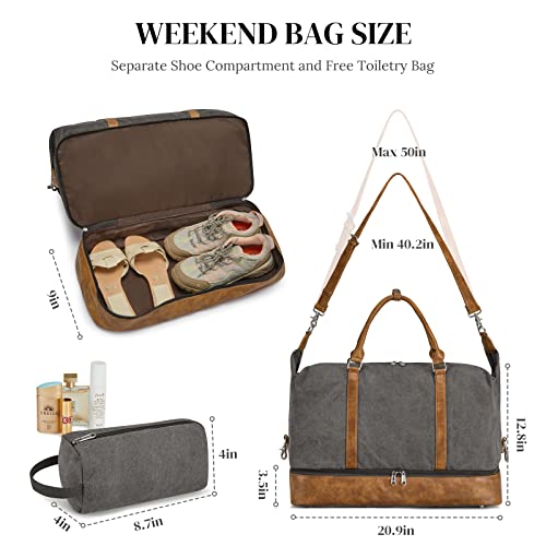 S-ZONE Weekender Bags for Women and Men Travel Duffel Bags with Shoe Compartment Overnight Carry on Duffle Tote Bag - color: A-Grey