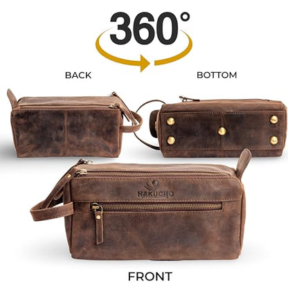 Full Grain Leather Toiletry Bag for Men & Women, Dark Brown - color: Brown