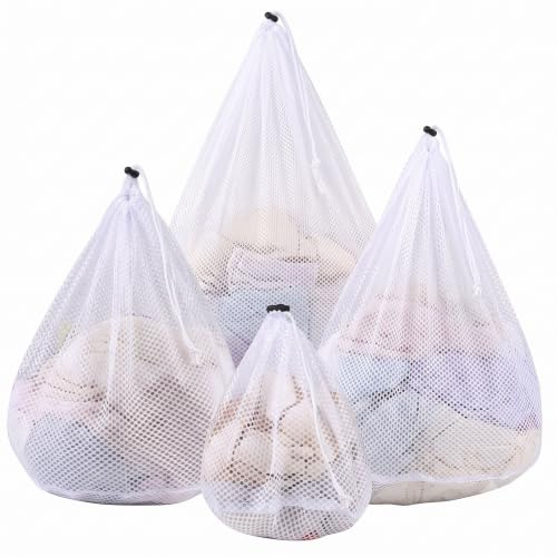 MADIKA 4Pcs Laundry Bags Mesh Wash Bags, Heavy-Duty, M/L/XL/XXL Size, White - color: White, size: XX-Large + X-Large + Large + Medium