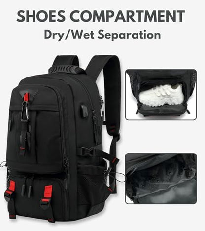 Large Laptop Backpack with Shoe Compartment, Waterproof Rucksack 15.6/17 Inch, Travel School Gym Work College Bags for Men (Black, JUMBO(80L)) - size: JUMBO(80L)