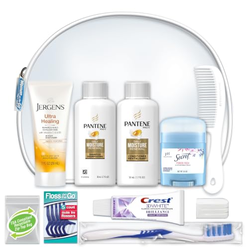 Convenience Kits International Women's Deluxe 10 Piece Kit with Travel Size TSA Compliant Essentials Featuring: Pantene Hair Products in Reusable Toiletry Zippered Bag - size: 1Kit