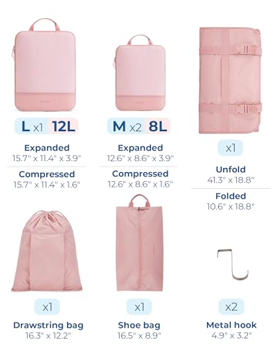 BAGSMART Hanging Compression Packing Cubes 6 Set Cruise Travel Essentials - color: Light Blue