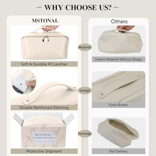 Travel Makeup Bag, Open Flat Cosmetic Bag for Women, Medium Beige - color: Beige, size: Medium