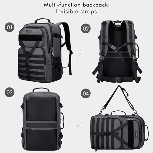 WITZMAN Travel Backpack for Men 40L Convertible Bag Fits 17" Laptop - color: Silvery Grey