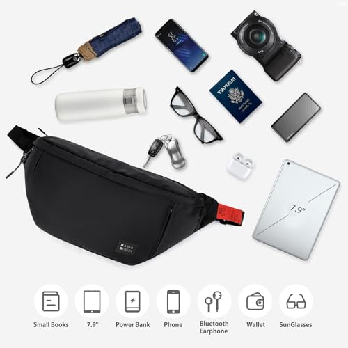 Fashion Large Crossbody Fanny Pack for Men Women,Waterproof Waist Bag fanny Packs belt bag sling bag with 5-Zipper Pockets,Carrying 7.9"phone,Black-Medium - color: B-Black-M