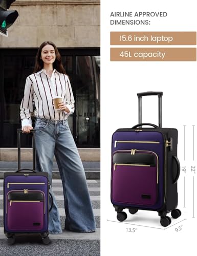 LOVEVOOK Carry on Suitcase 22x14x9 Airline Approved,20in Luggage with Wheel - color: Black-violet-indigo Purple