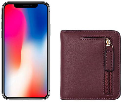 Toughergun Women’s Small Slim Leather Wallet with RFID Protection, Compact Bifold Mini Purse with Clear ID Window - color: 12 ReNapa Red Wine