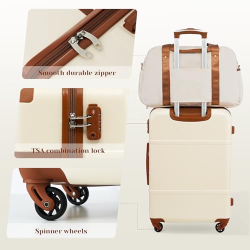 Coolife Luggage Set, PC Hardside, TSA Lock, 6-Piece, White - color: White, size: 6 Piece Set