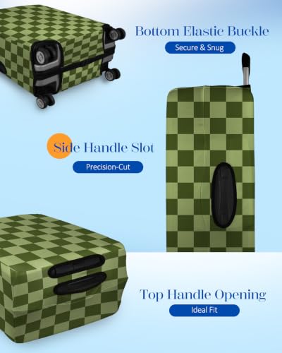 Slohif Classic Green Checkered Luggage Cover with Storage Pocket 28-30 inch - color: Grass Green Checkered, size: L-(28-30)Inch