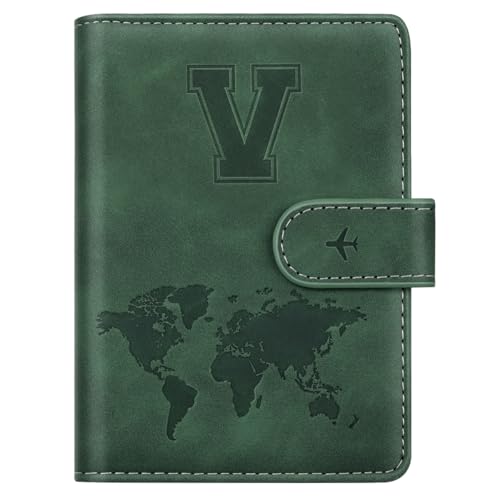 Passport Holder Wallet Cover Personalized Initial Travel Essentials - color: Pine Green, size: V