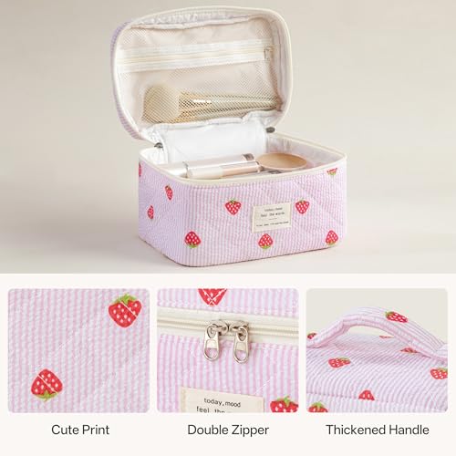 HBselect Quilted Makeup Bag, 3Pcs Cotton Large Travel Makeup Bags Organizer - color: A-3PCS-Floral 47