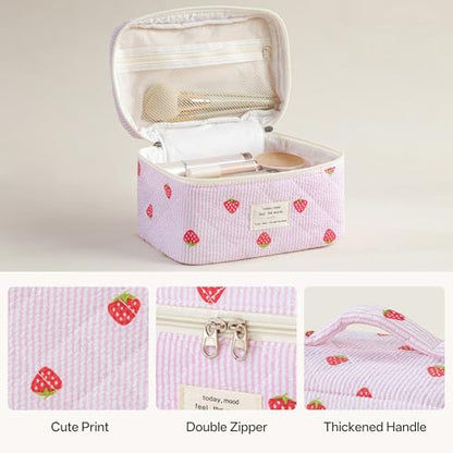 HBselect Quilted Makeup Bag, 3Pcs Cotton Large Travel Makeup Bags Organizer - color: A-3PCS-Floral 47