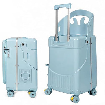 Ride on Luggage,20" Kids Ride On Suitcase with Seat Belt & Backrest - color: Sky Blue