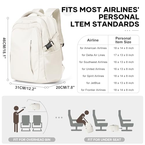 suwasp Large Travel Backpack for Women Men Mochila Airline Approved Carry On Personal Item Backpack Bag Frontier Airlines Personal Item Travel Bag Flight Approved Luggage Backpack - White - color: Beige
