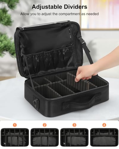 Relavel Makeup Bag Travel Train Case Cosmetic Organizer with Divider, Black - color: Black, size: Medium