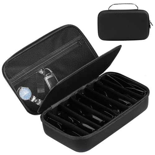 AUTOARK EVA Hard Shell Travel Eyeglasses Case,7 Adjustable Dividers,Holds 8 Glasses,Felt Lining - color: Black