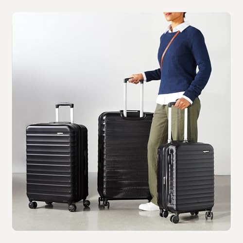 Amazon Basics 3-Piece Hardshell Luggage Set (21", 26", 30"), Scratch-Resistant Expandable Suitcases with Multi-directional Wheels and Telescoping Handle, Black - color: Black, size: 3-Piece Set