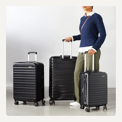 Amazon Basics 3-Piece Hardshell Luggage Set (21", 26", 30"), Scratch-Resistant Expandable Suitcases with Multi-directional Wheels and Telescoping Handle, Black - color: Black, size: 3-Piece Set