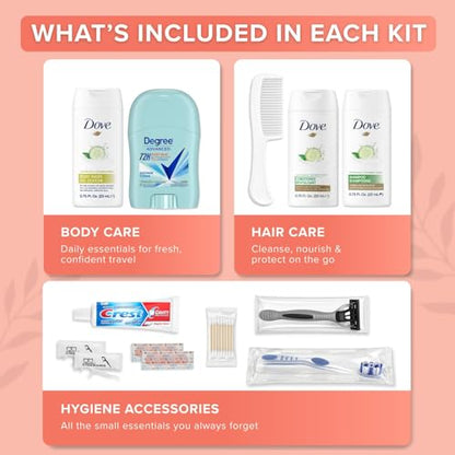 100 Pack Womens Bulk Hygiene Kits – 12-Piece Premium Brand-Name Toiletries - size: 100 Pack