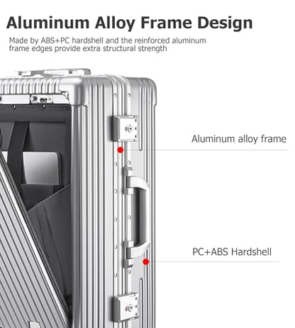 feilario PC Hardside Carry On Luggage, Aluminum Frame, TSA Lock, Cup Holder - color: A-Silver