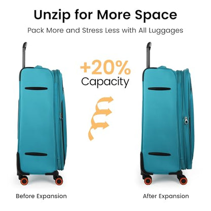 Suitcases w/Wheels 32 inch Luggage,Large Softside Suitcase - color: SkyBlue, size: Checked-Extra Large 32-Inch