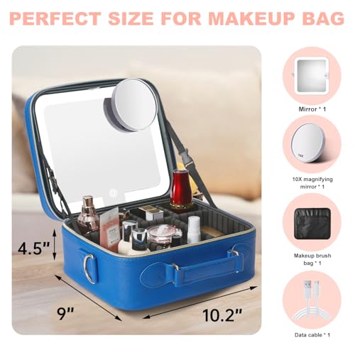 Mocado Travel Makeup Bag with Mirror Makeup Case with 10x Magnifying Mirror - color: Blue