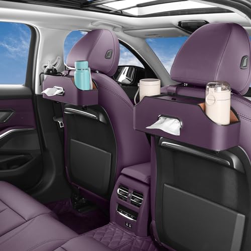 Car Seat Back Organizer with Cup Holders, Tissue Box & Hooks, Purple - color: Purple