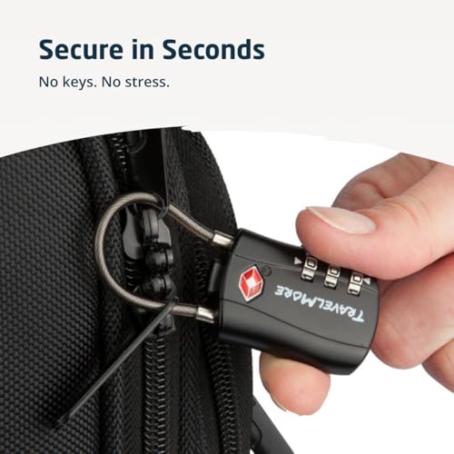 TravelMore TSA Approved Luggage Locks, Travel Combination Cable Locks - color: Black