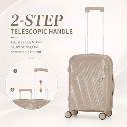 20” Carry On Luggage with TSA Lock, Airline Approved 22x14x9 Hardside Suitcase, Lightweight PP Rolling Travel Luggage with Silent Spinner Wheels and Anti-Burst Zipper (Khaki Diagonal Stripe) - color: Khaki Diagonal Stripe