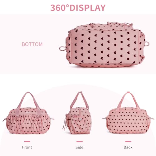ECOHUB Small Gym Bag for Women, Mini Duffle Bag with Wet Pocket Heart Print - color: Pink Heart Print