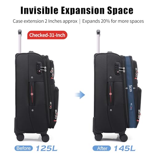 ROPLUS Softside Expandable Luggage with 4 Spinner Wheels, Durable Checked-Luggage Suitcase (Black, 31-Inch) - color: Black, size: 31-Inch