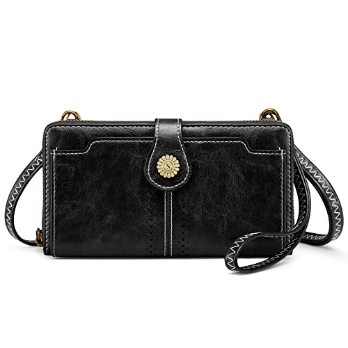 S-ZONE Crossbody Bags for Women Phone Purse RFID Blocking with 2 Straps - color: Black