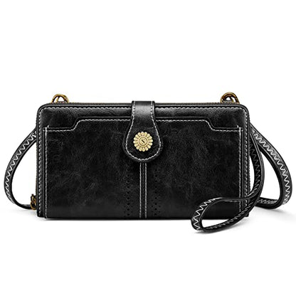 S-ZONE Crossbody Bags for Women Phone Purse RFID Blocking with 2 Straps - color: Black