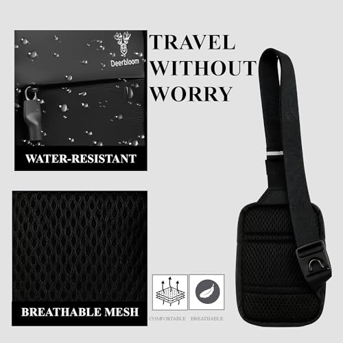 Mini Sling Bag, Water-Resistant Crossbody Chest Pack for Men & Women - color: Black