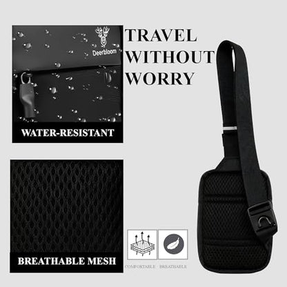 Mini Sling Bag, Water-Resistant Crossbody Chest Pack for Men & Women - color: Black