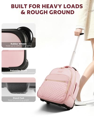 Arcoyard Rolling Backpack for Women, 15.6 Inch Travel Backpack with Wheels - color: Pink Gold, size: 15.6-inch
