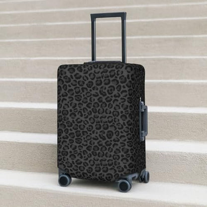 Leopard Print Black Luggage Suitcase Covers (Not Included Suitcase) Elastic Travel Luggage Cover With Zipper Anti-Scratch Travel Suitcase Protective Cover For Kid And Adult L (Fit 25-28 Inch Luggage) - color: Leopard Print Black, size: L (Fit 25-28 Inch L