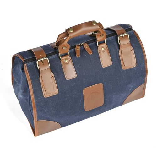Canvas + Leather Travel Luggage Tote Duffle Gym Suitcase Weekender Overnight Bag For Men Male FB8151 (8151-The Blue) - color: The Blue