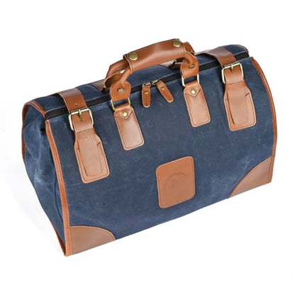 Canvas + Leather Travel Luggage Tote Duffle Gym Suitcase Weekender Overnight Bag For Men Male FB8151 (8151-The Blue) - color: The Blue