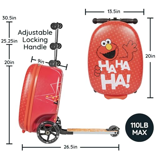 Kiddietotes Sesame Street Ride-On Scooter Suitcase, Foldable Carry-On - style: Elmo