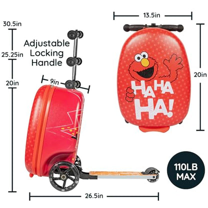 Kiddietotes Sesame Street Ride-On Scooter Suitcase, Foldable Carry-On - style: Elmo