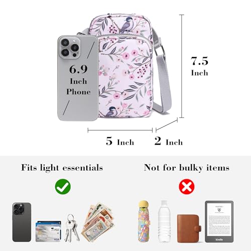 Phone Crossbody Bags for Women Small Nylon Touch Screen Purses - color: Pink Floral