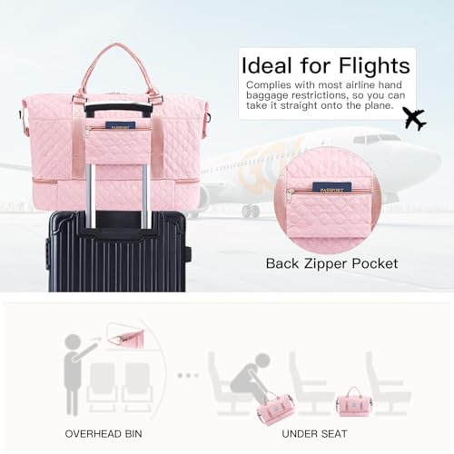 Large Lightweight Foldable Weekender Duffle Bag with Shoe Compartment - color: Pink