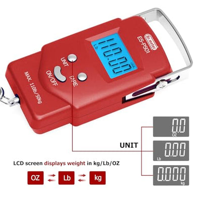 Dr.meter Fish Scale, 110 lb Digital Luggage Scale with Tape - color: Red
