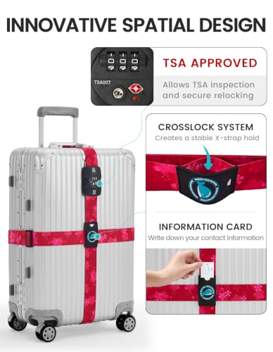 Travelkin Luggage Straps TSA Approved, Suitcase Straps with TSA Lock - color: Sakura